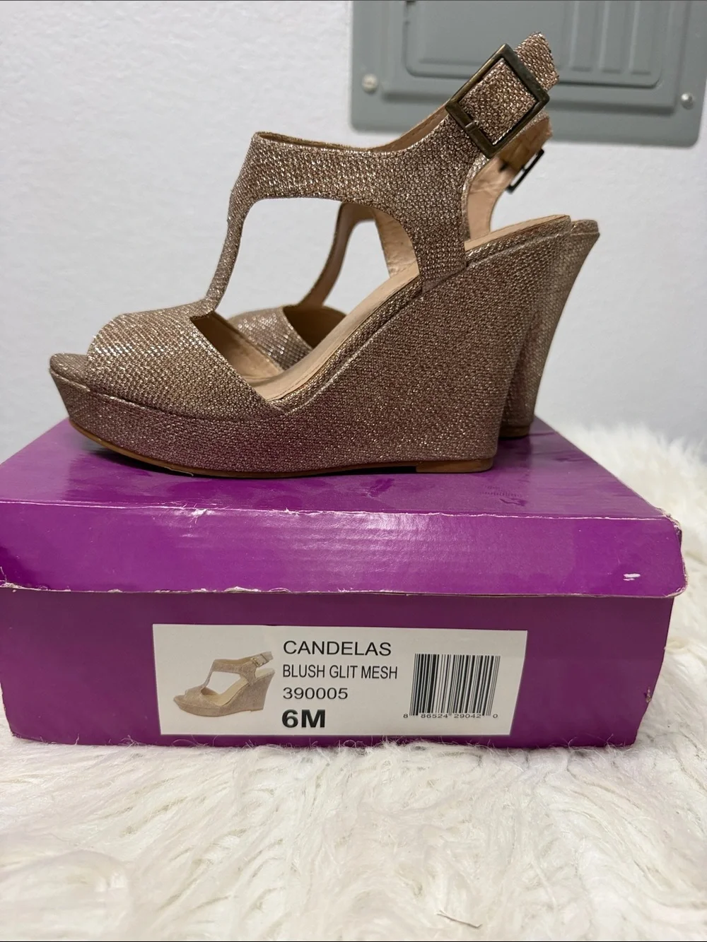 Candelas Blush Glitter Wedge Sandals - Blush